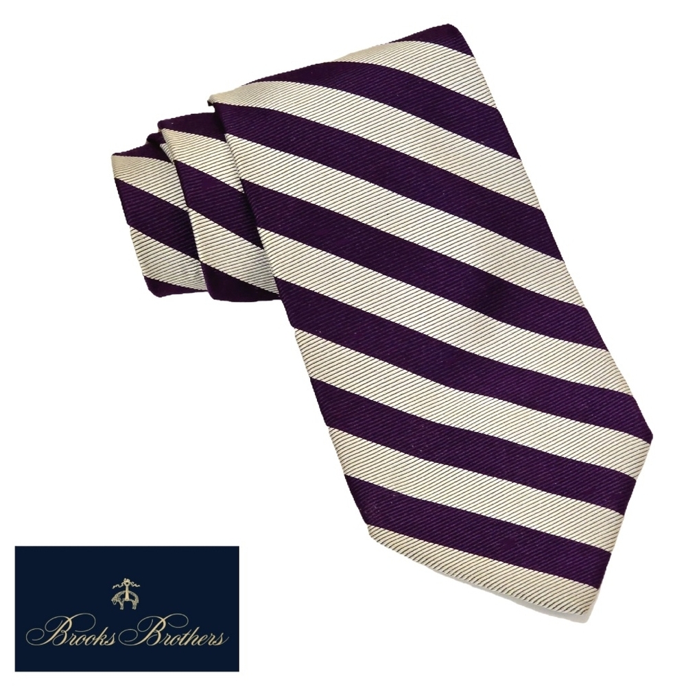 Brooks Brothers Vintage Repp Necktie Eggplant and Silver Diagonal Stripes